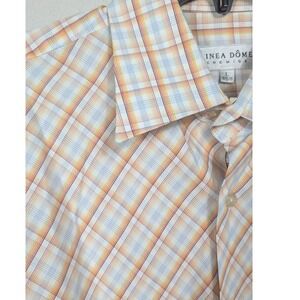 Linea Dome Chemise Mens Orange Plaid Shirt Long‎ Sleeve Button Down L 16 1/2-17
